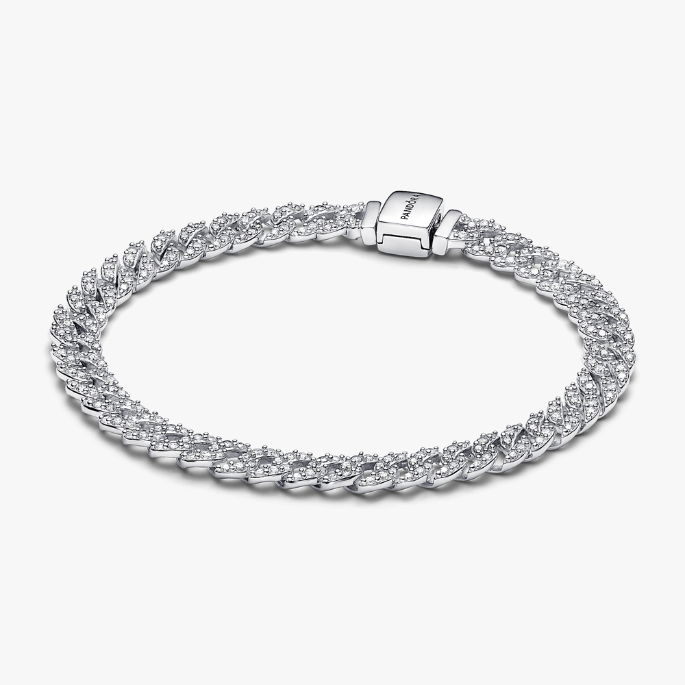 Cuban chain sterling silver bracelet wit 593008C01-16 (High Resolution)