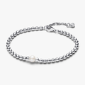 Beaded sterling silver bracelet with whi 593173C01-18 (High Resolution)