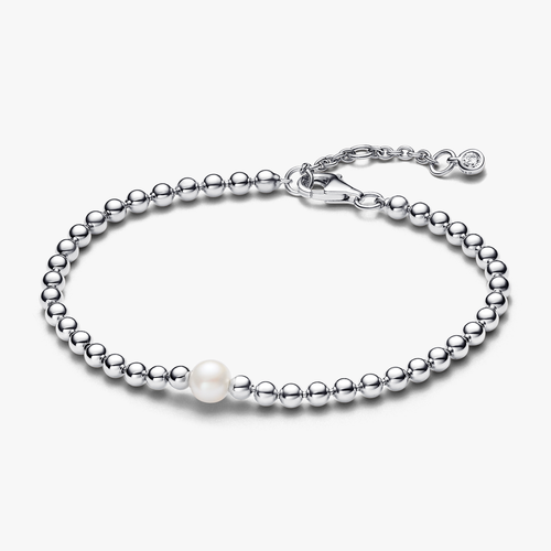 Beaded sterling silver bracelet with whi 593173C01-18 (High Resolution)