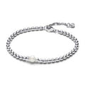 Beaded sterling silver bracelet with whi 593173C01-18