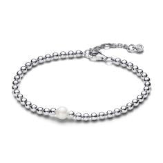 Beaded sterling silver bracelet with whi 593173C01-18