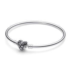 Sterling silver bangle with heart clasp 593400C01-21