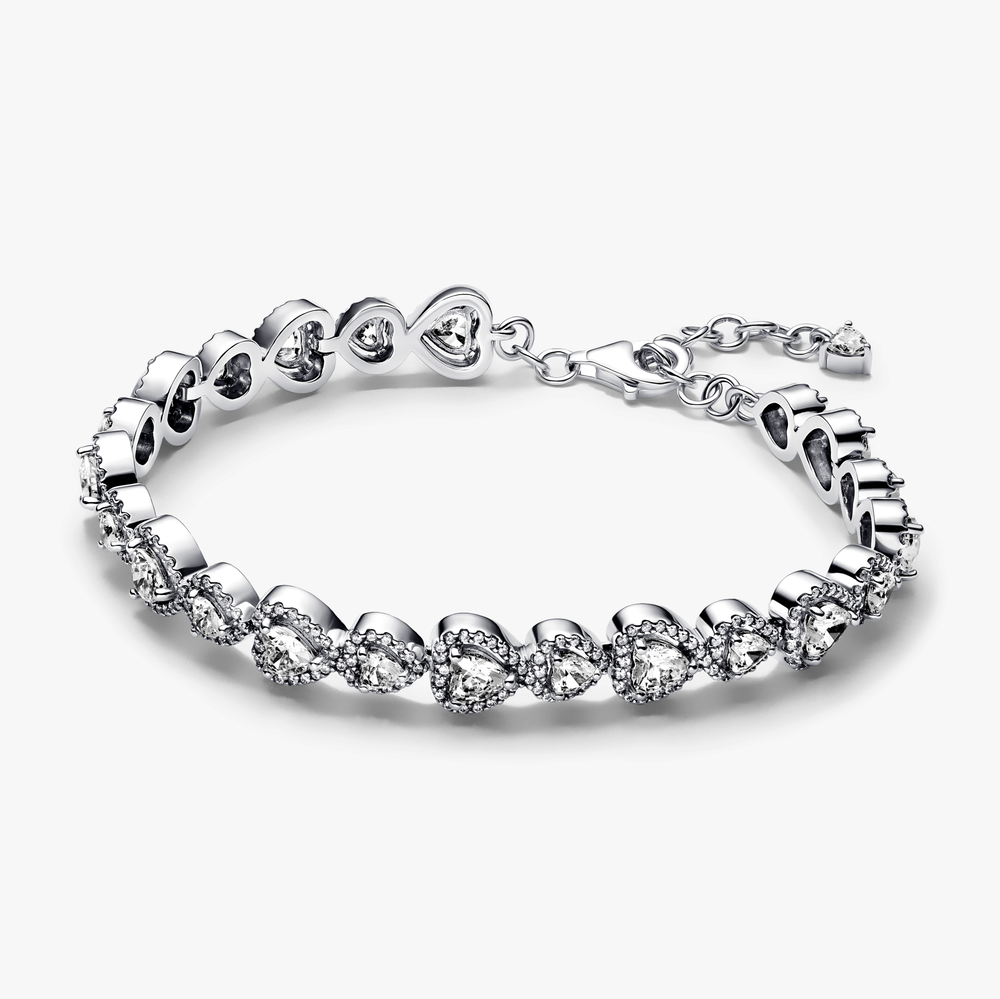 Hearts sterling silver bracelet with clear cubic zirconia 593655C01-18 (High Resolution)