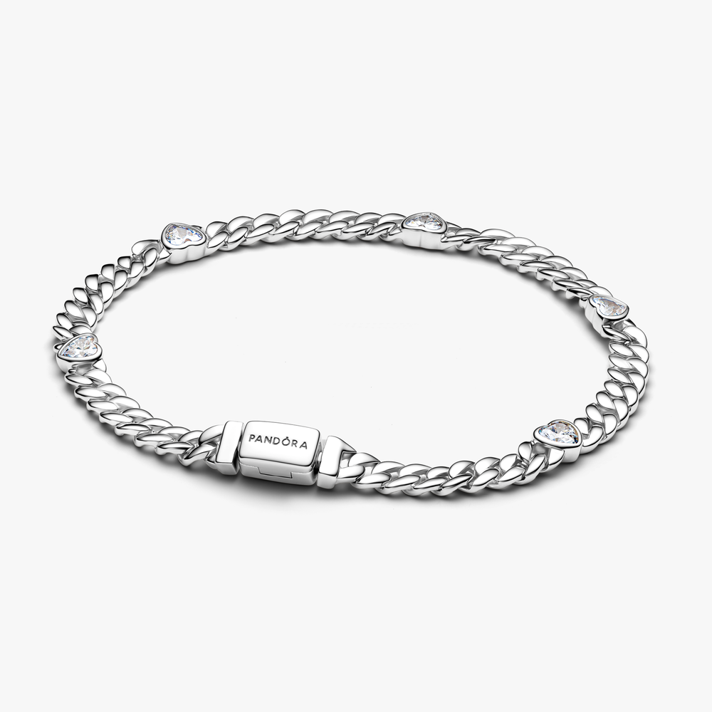 Heart cuban chain sterling silver bracel 594226C01-18 (High Resolution)