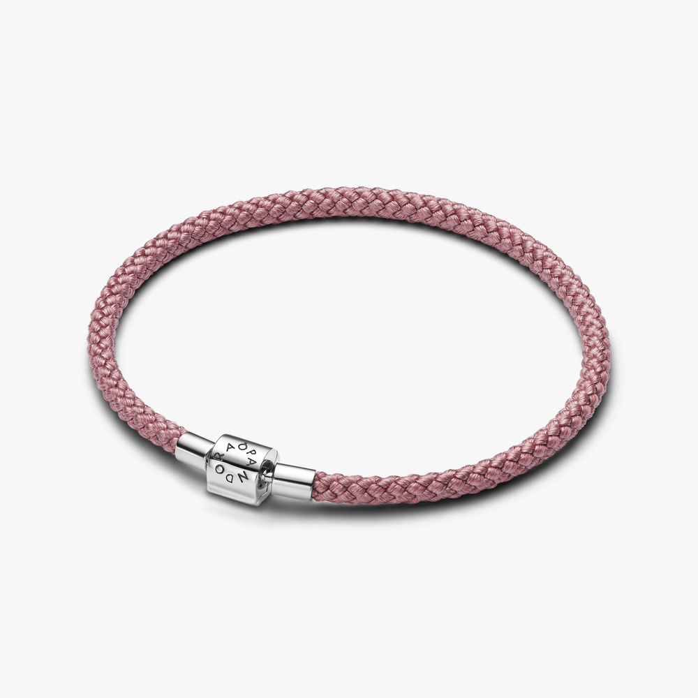 Sterling silver bracelet with shimmering pink cord (High Resolution)