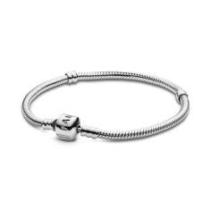 Snake chain sterling silver bracelet with barrel c  594593C00-20