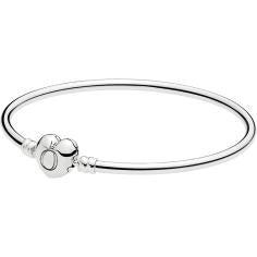 MOMENTS Silver Bangle w PANDORA Logo Heart Clasp 596268-15
