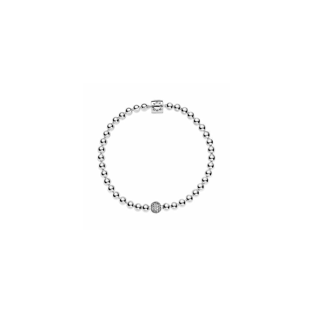 Beads & Pave Silver Bracelet w Clear CZ 598342CZ-17 (High Resolution)