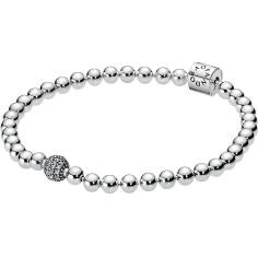 Beads & Pave Silver Bracelet w Clear CZ 598342CZ-19