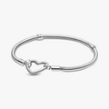 Moments Snake Chain Silver Bracelet w Heart Carrier Clasp 599539C00-18 (High Resolution)