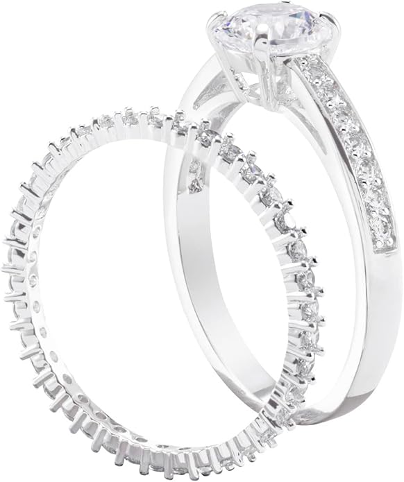 Attract Ring Collection 2 Piece Ring Set Rhodium Finish Size 58 5184980
