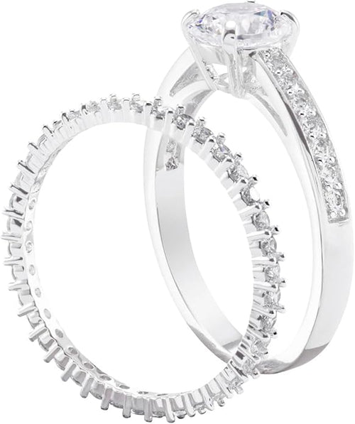 Attract Ring Collection 2 Piece Ring Set Rhodium Finish Size 58 5184980