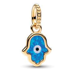 Hamsa hand 14k gold-plated dangle with deep blue and white lab-created opal and black man-made composite 762699C01