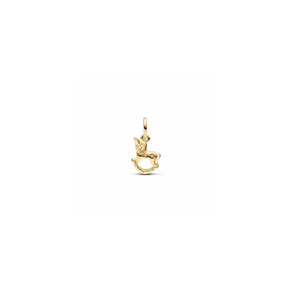 Rocking unicorn 14k gold-plated dangle with clear cubic zirconia and shimmering white enamel 762978C01 (High Resolution)