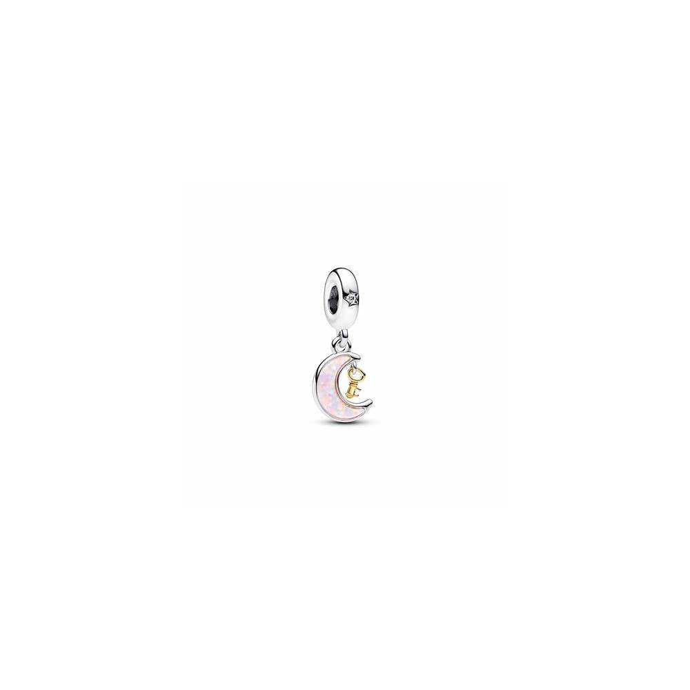 Moon and key sterling silver and 14k gold-plated dangle with clear cubic zirconia and pink lab-created opal 762985C01 (High Resolution)