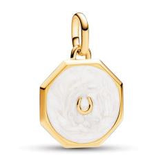 Horseshoe 14k gold-plated medallion with shimmering white enamel 763047C01