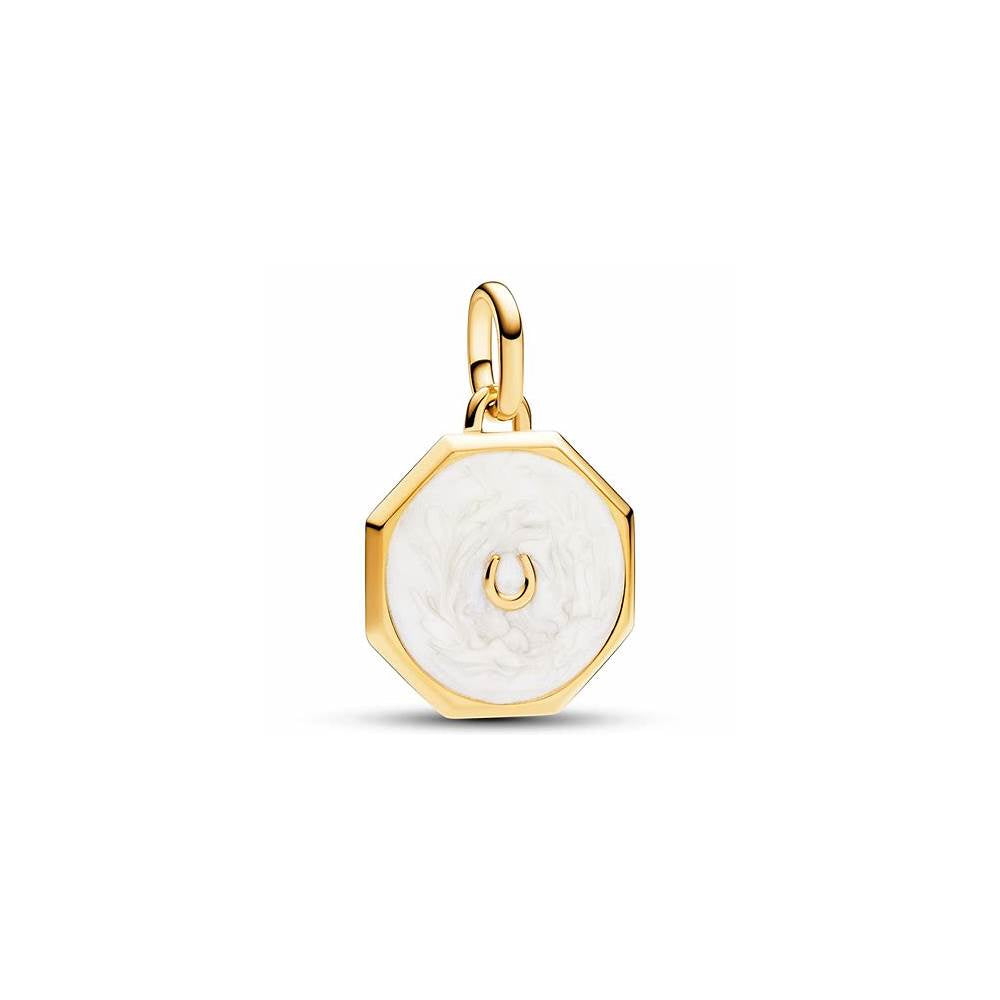 Horseshoe 14k gold-plated medallion with shimmering white enamel 763047C01 (High Resolution)