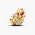 Dragon 14k gold-plated charm with fuchsia rose crystal and clear cubic zirconia 763069C01 (High Resolution)