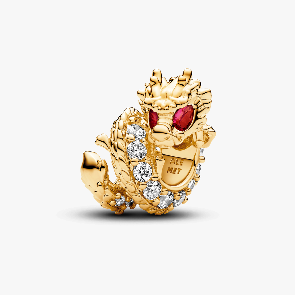 Dragon 14k gold-plated charm with fuchsia rose crystal and clear cubic zirconia 763069C01 (High Resolution)