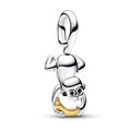Movable monkey sterling silver and 14k gold-plated dangle with black crystal and clear cubic zirconia 763343C01