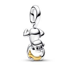 Movable monkey sterling silver and 14k gold-plated dangle with black crystal and clear cubic zirconia 763343C01