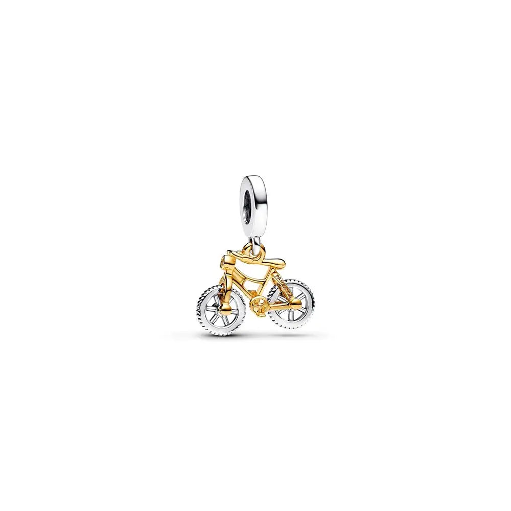 Moveable bike sterling silver and 14k gold-plated dangle with clear cubic zirconia 763354C01 (High Resolution)