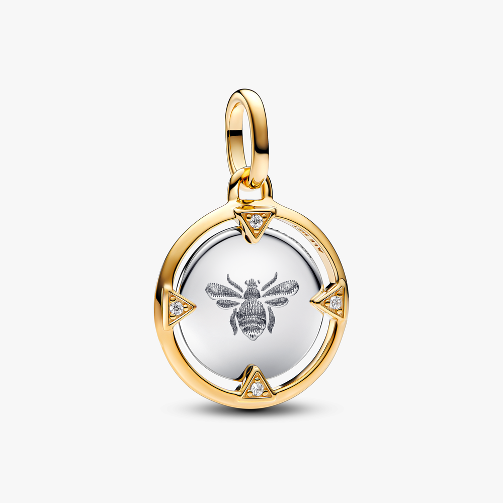 Bee sterling silver and 14k gold-plated medallion with clear cubic zirconia 763417C01 (High Resolution)