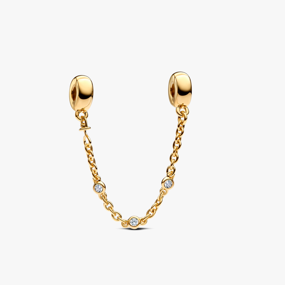 14k Gold-plated safety chain clip with clear cubic zirconia and silicone 763515C01-05 (High Resolution)