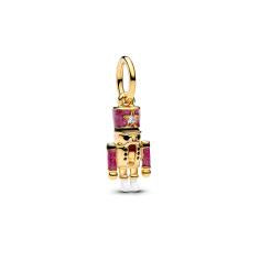 Nutcracker 14k gold-plated dangle with clear cubic zirconia, glittery pink, black and white enamel 763583C01