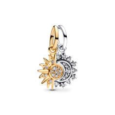 Sun and moon sterling silver and 14k gold-plated splittable dangle with clear cubic zirconia 763585C01