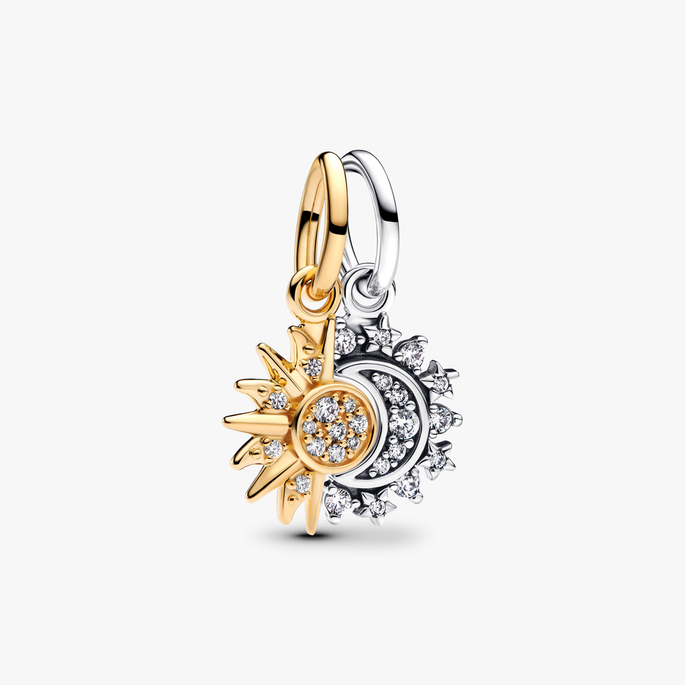Sun and moon sterling silver and 14k gold-plated splittable dangle with clear cubic zirconia 763585C01 (High Resolution)