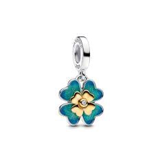 Spinnable clover sterling silver and 14k gold-plated dangle with 0.01 ct TW G-J VS+ round brilliant very good cut lab-grown diamond and gree 763624C01