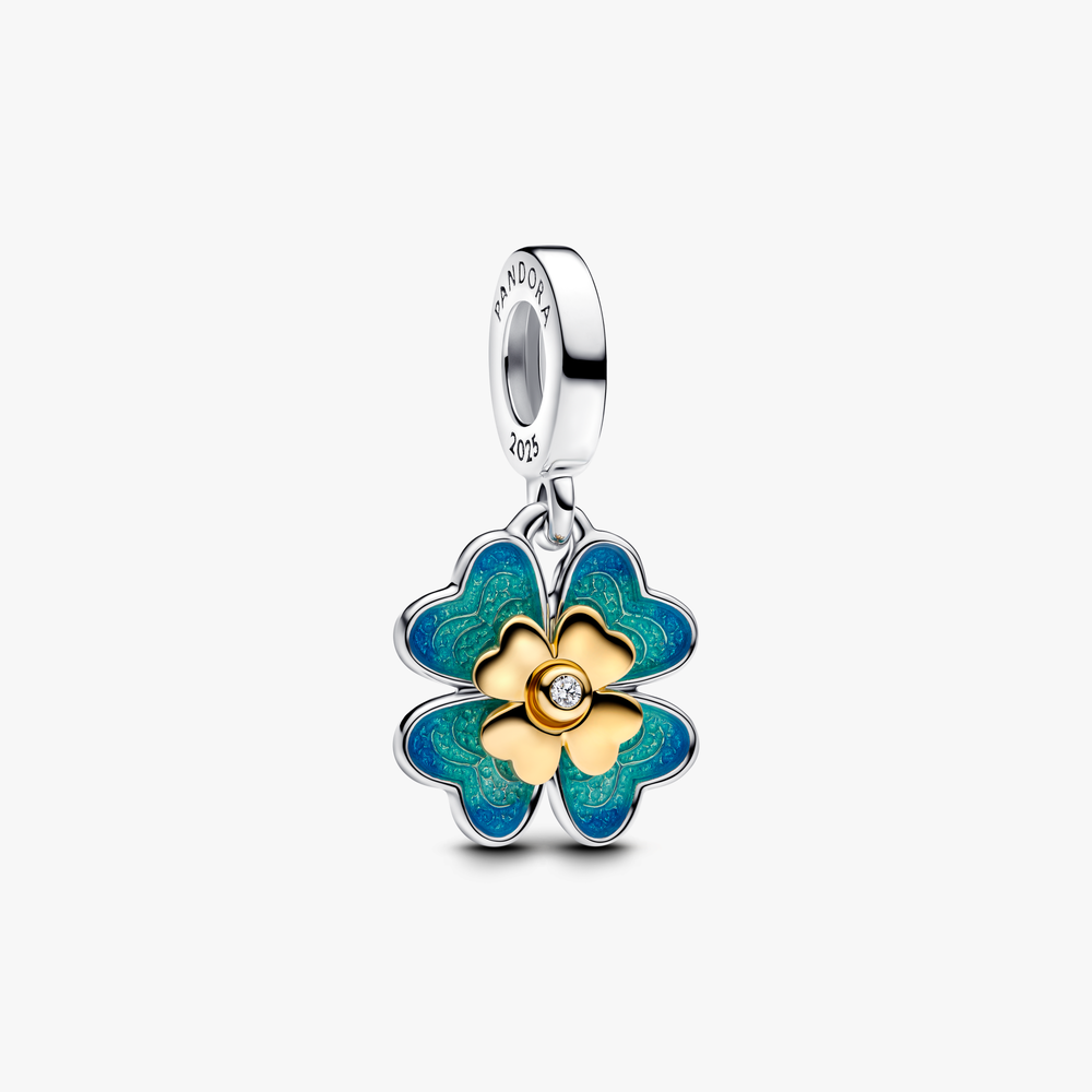 Spinnable clover sterling silver and 14k gold-plated dangle with 0.01 ct TW G-J VS+ round brilliant very good cut lab-grown diamond and gree 763624C01 (High Resolution)