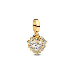 Heart sterling silver and 14k gold-plated double dangle with clear cubic zirconia and transparent enamel 763765C01