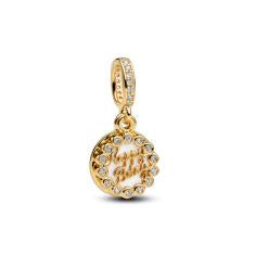 Happy Bday 14k gold-plated dangle with white bioresin man-made mother of pearl and clear cubic zirconia 763787C01