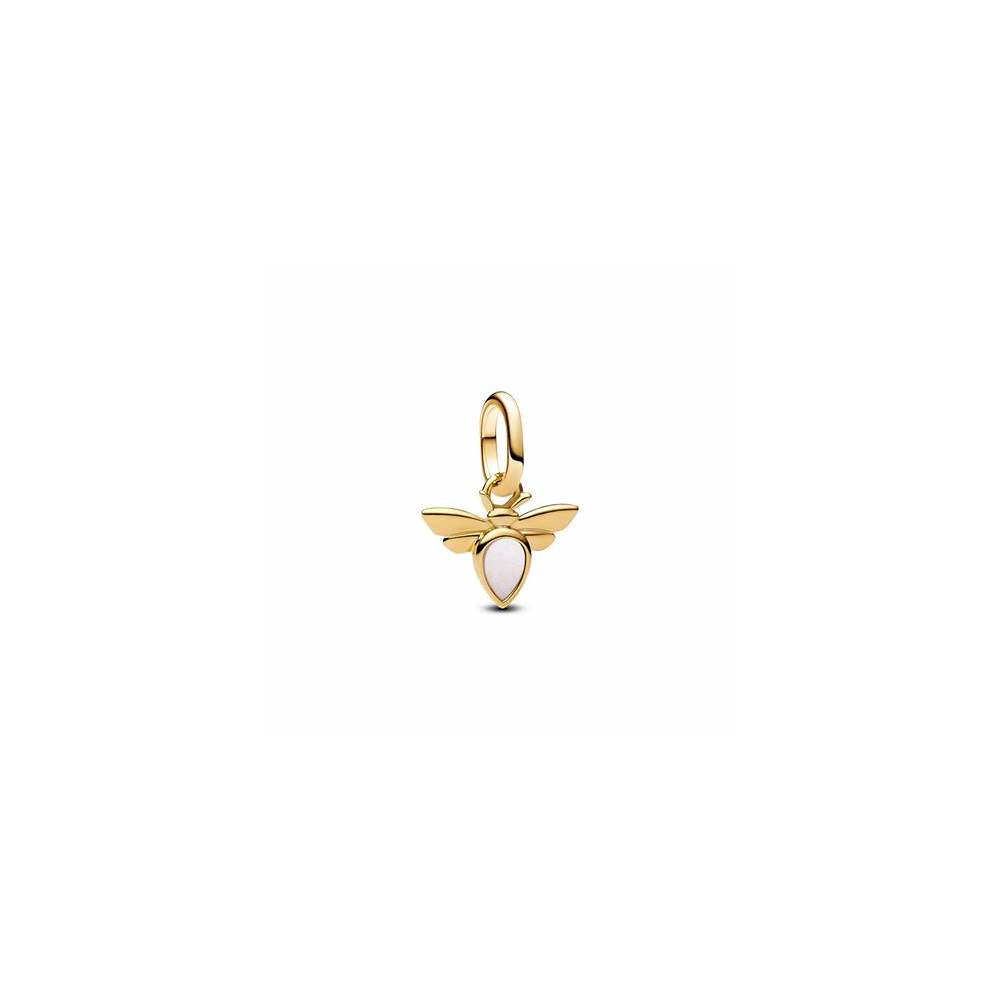 Bee 14k gold-plated mini dangle with white bioresin man-made mother of pearl 763826C01 (High Resolution)