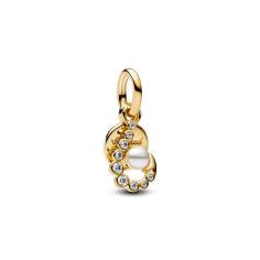 Hook 14k gold-plated double dangle with white lacquered artificial pearl and clear cubic zirconia 763891C01