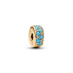 14k gold-plated clip with icy blue and capri blue crystal and silicone grip 763902C01