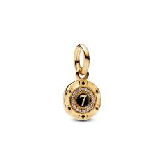 Casino token 14k gold-plated dangle with clear cubic zirconia and black enamel 763920C01