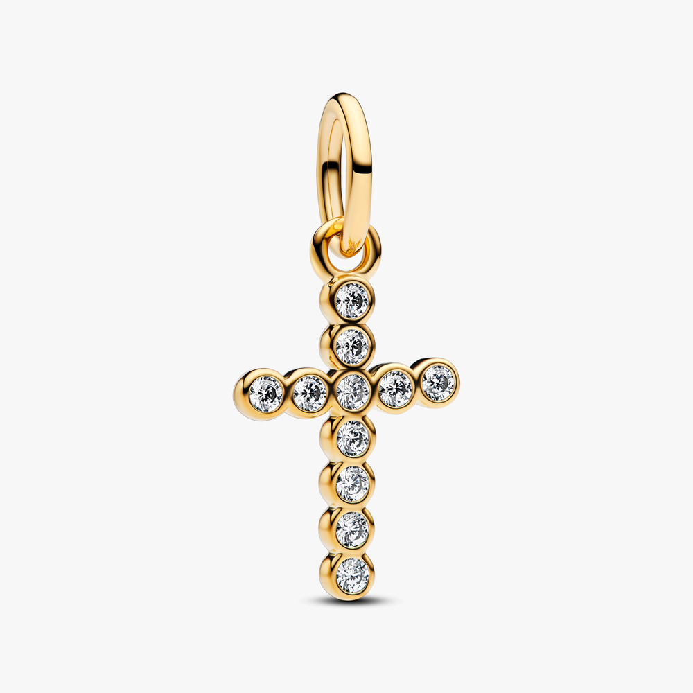 Cross 14k gold-plated dangle with clear cubic zirconia 764063C01 (High Resolution)
