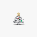 Christmas tree sterling silver and 14k gold-plated charm with clear cubic zirconia, salsa red and royal green crystal 764248C01 (High Resolution)