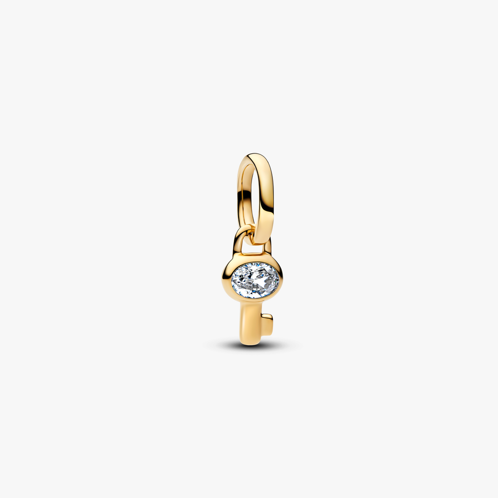 Key 14k gold-plated mini dangle with clear cubic z (High Resolution)