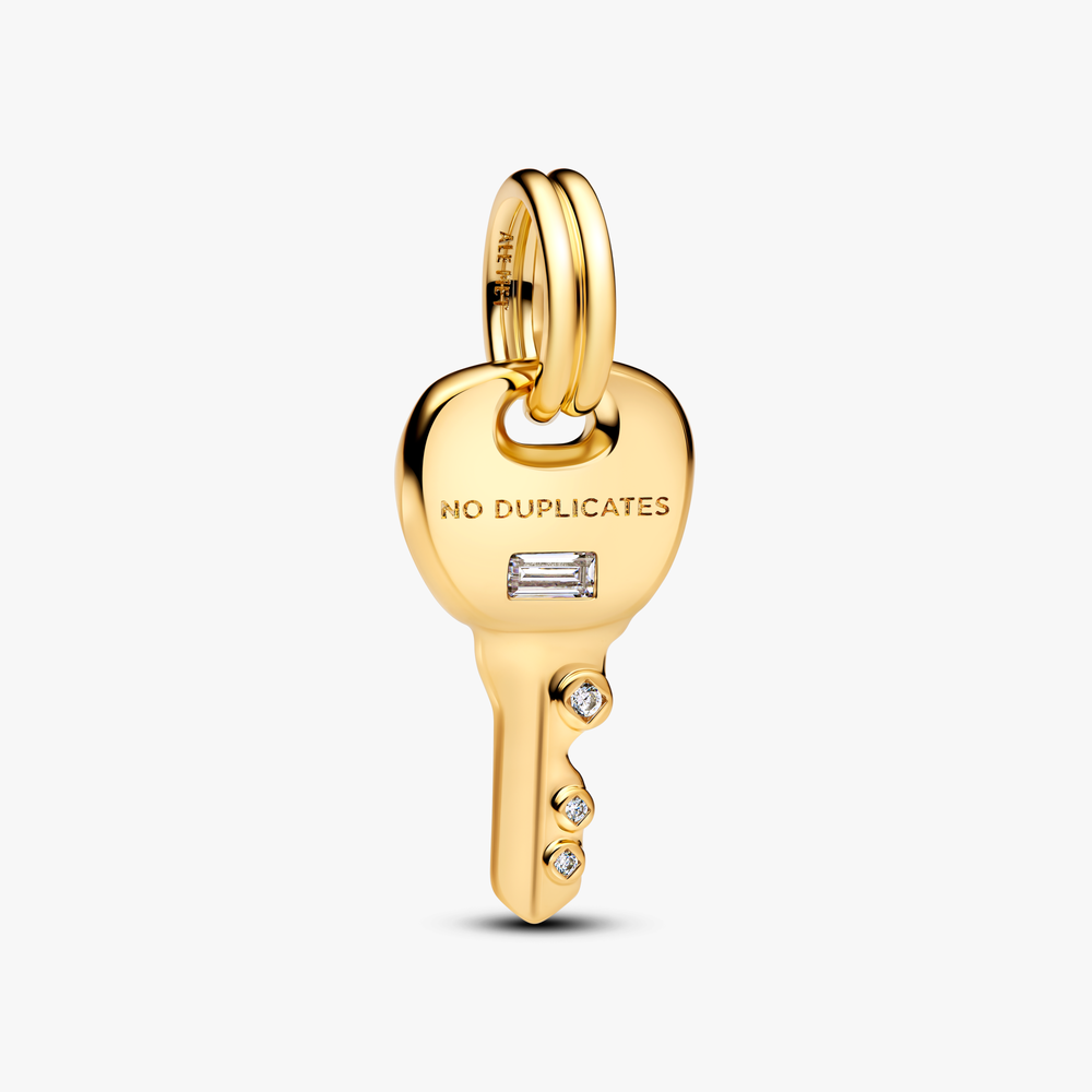 Key 14k gold-plated dangle with clear cubic zircon (High Resolution)