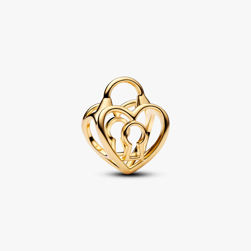 Heart padlock 14k gold-plated charm (High Resolution)