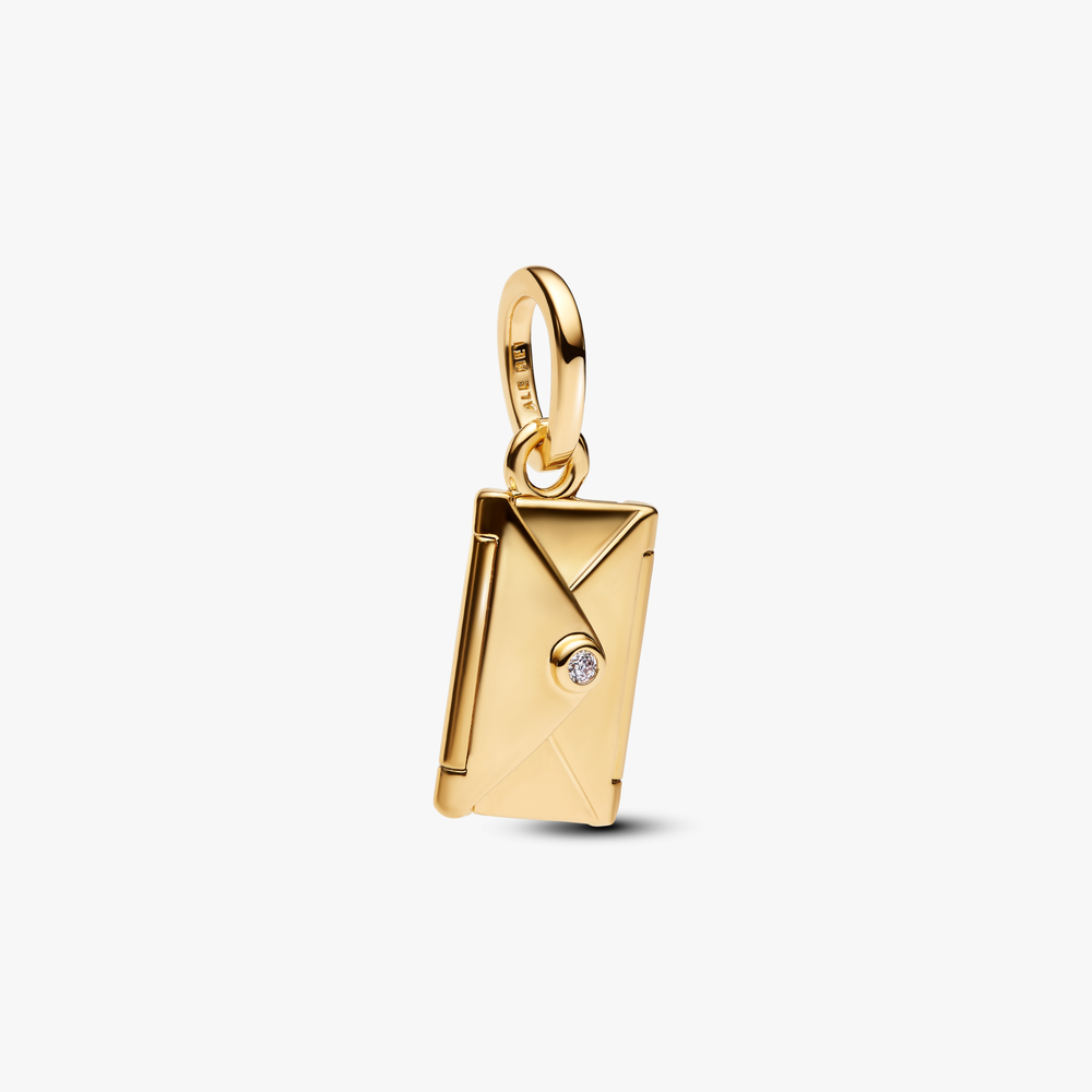Engravable openable envelope 14k gold-plated dangle with clear cubic zirconia 764421C01 (High Resolution)