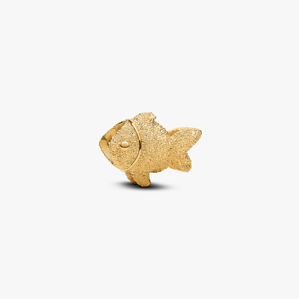 Textured fish 14k gold-plated mini charm (High Resolution)