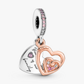 Double heart sterling silver and 14k rose gold-plated dangle with clear and fancy fairy tale pink cubic zirconia, phlox pink crystal 781020C01 (High Resolution)