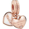 PANDORA Rose Mother   Daughter Hearts Hanging Charm w Shimmering Silver Enamel   CZ 782072EN23