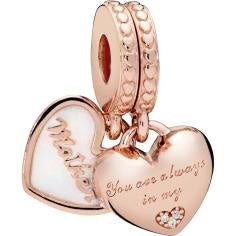PANDORA Rose Mother   Daughter Hearts Hanging Charm w Shimmering Silver Enamel   CZ 782072EN23
