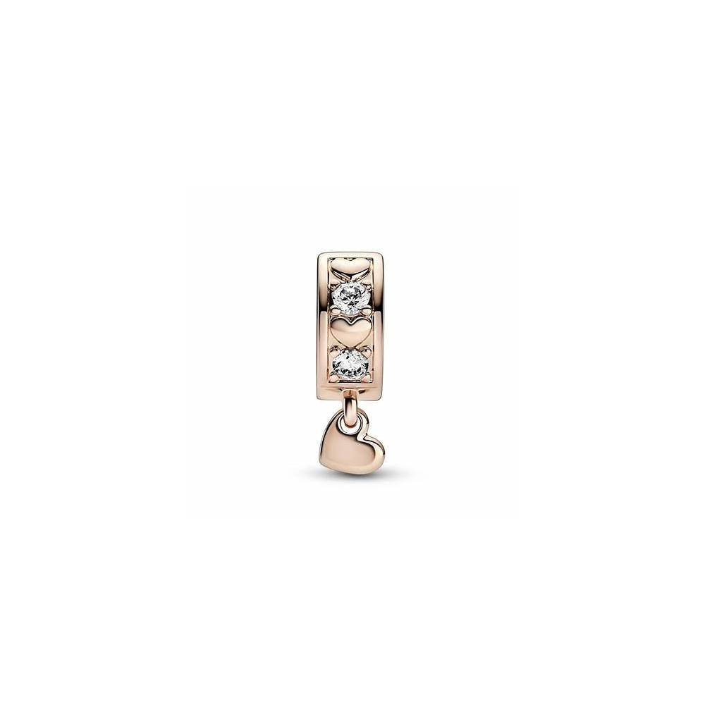 Heart 14k rose gold-plated clip with clear cubic zirconia and silicone grip 782253C01 (High Resolution)